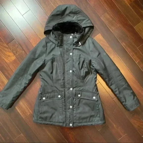 Jessica Simpson Chore Coat Padded  Utility Jacket Faux Fur Collar Black Medium - Picture 16 of 16